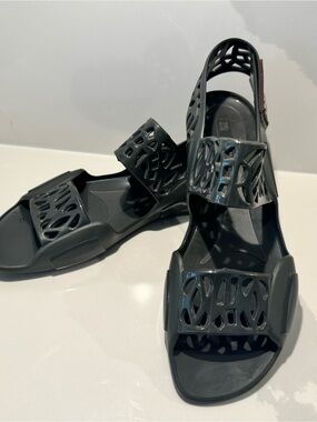 MARNI Dark Grey Rubber Jelly Slingback Flat Sandals Size 36